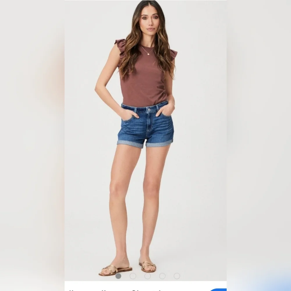 Paige Jimmy Jimmy Dark Blue Denim Stretch Shorts Whiskering Clean Girl Chic. 28